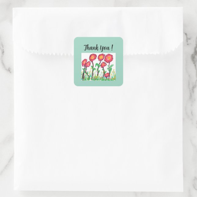 Sticker Carré Fleurs rouges mignonnes (Sac)