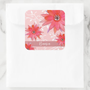 Sticker Carré Fleurs rouges Whimsical Feuilles Tourbillonnant Aj