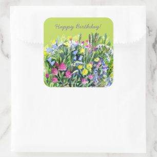 Sticker Carré Fleurs sauvages aquarelle