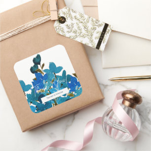 Sticker Carré Fleurs sauvages aquarelle bleu boho monogrammées
