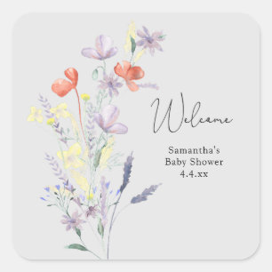 Sticker Carré Fleurs Sauvages Bienvenue