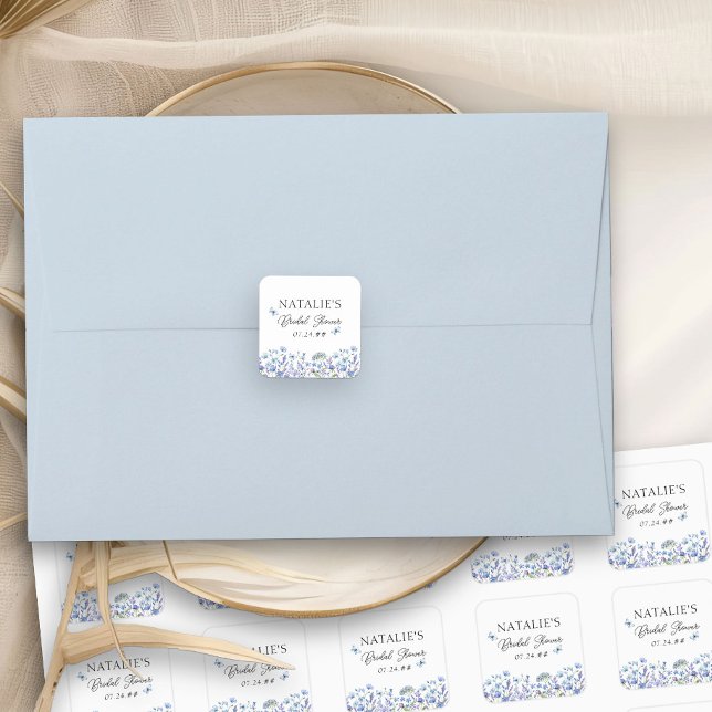 Sticker Carré Fleurs Sauvages Bleues Floraison Délicate (Floral stickers from my Blue Wildflower Bridal Shower Collection)