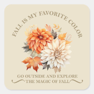 Sticker Carré Fleurs sauvages d'aquarelle feuilles automne citat