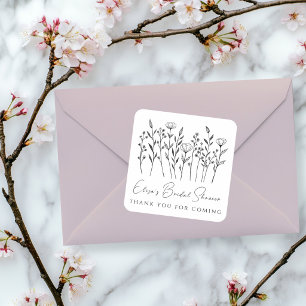 Sticker Carré Fleurs Sauvages Délicates Art Linéaire Personnalis
