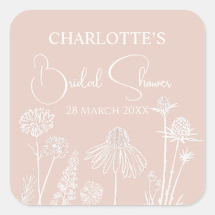 Sticker Carré Fleurs sauvages esquissees Fete de mariage floral 