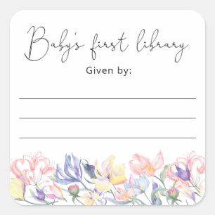 Sticker Carré Fleurs sauvages - Ex-libris pour Baby Shower, livr