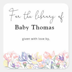 Sticker Carré Fleurs sauvages - Ex-libris pour la baby shower, l