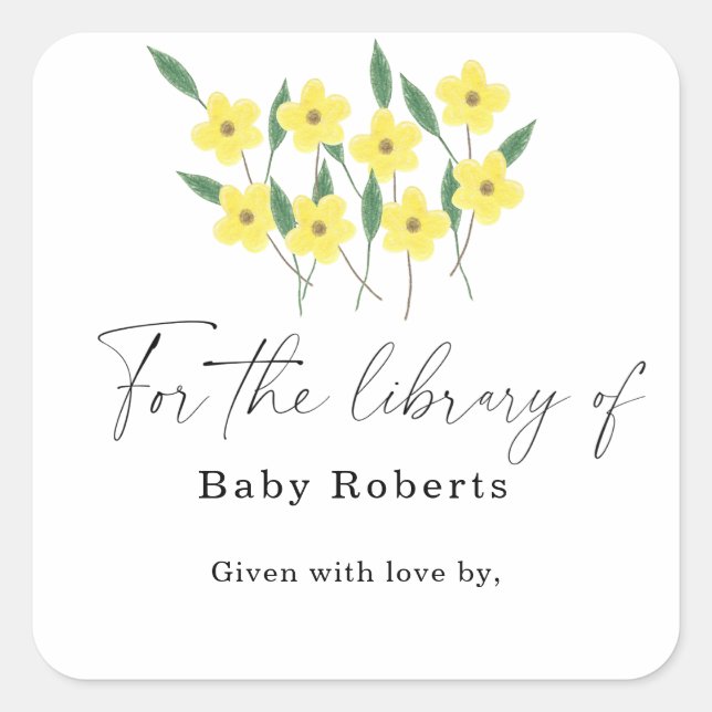 Sticker Carré Fleurs sauvages jaunes - pour la bibliothèque de (Devant)