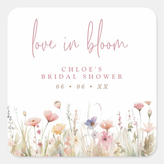 Sticker Carré Fleurs sauvages roses Love In Bloom Baby Shower de (Devant)