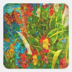 Sticker Carré Fleurs sauvages tropicaux vintages en fleurs
