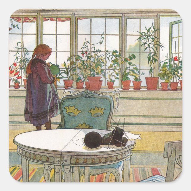 Sticker Carré Fleurs sur le rebord de la fenêtre par Carl Larsso (Devant)