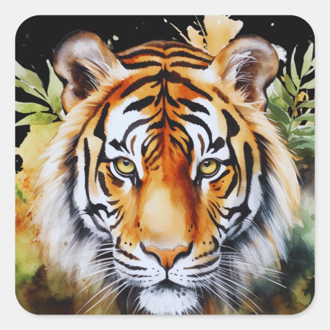 Sticker Carré Fleurs Tiger Pastel Safari Aquarelle Savannah (Devant)