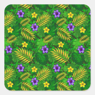 Sticker Carré fleurs tropicales
