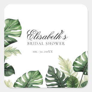 Sticker Carré Fleurs tropicales colorées Baby shower de mariag