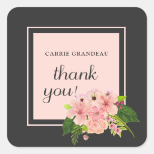 Sticker Carré Fleurs Tropicales Rose & Pêche Remerciement de Dip