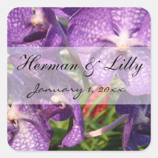 Sticker Carré Fleurs tropicales violettes Mariage personnalisé