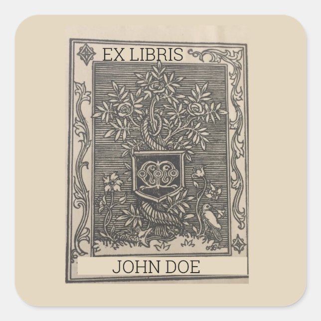 Sticker Carré Fleurs Vintages et oiseaux modifiables (Devant)