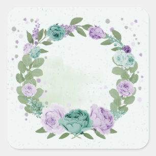 Sticker Carré fleurs violettes bleues verdure botanique carré