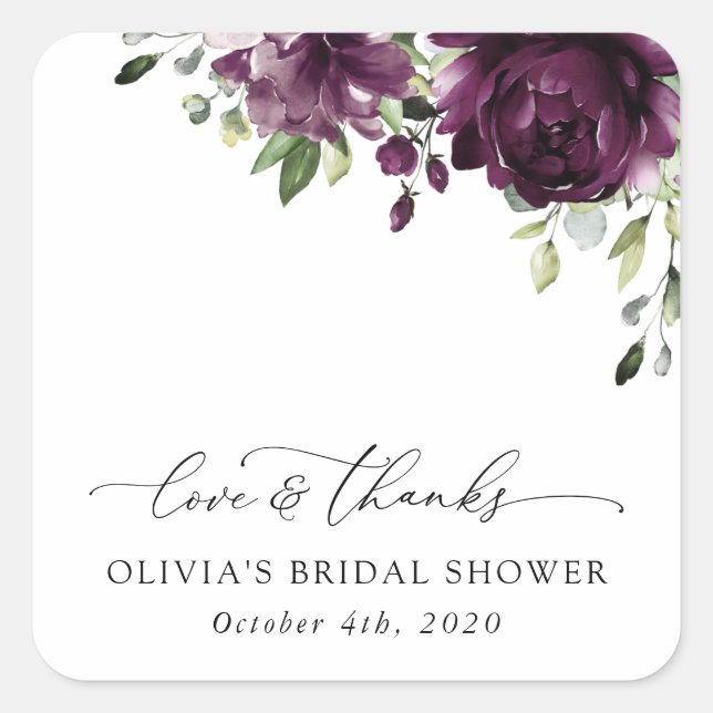 Sticker Carré Fleurs violettes, Fleurs de prunes, Boho, Fête des (Devant)