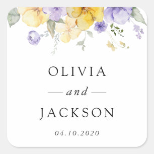 Sticker Carré Fleurs violettes, Fleurs Jaunes, Verdure, Mariage