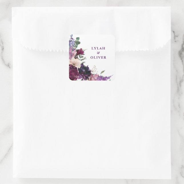 Sticker Carré Fleurs violettes luxuriantes | Mariage romantique (Sac)