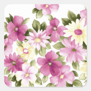 Sticker Carré Fleurs violettes peintes