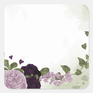Sticker Carré Fleurs violettes profondes et légères verdure
