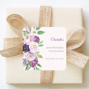 Sticker Carré Fleurs violettes roses pour anniversaire