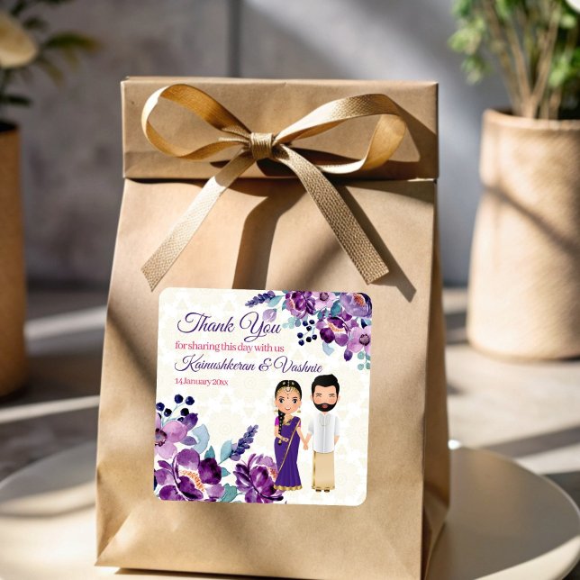 Sticker Carré Fleurs violettes Sud-Indien mariage Tamil Telugu (Purple flowers South Indian wedding Tamil Telugu Square Sticker)
