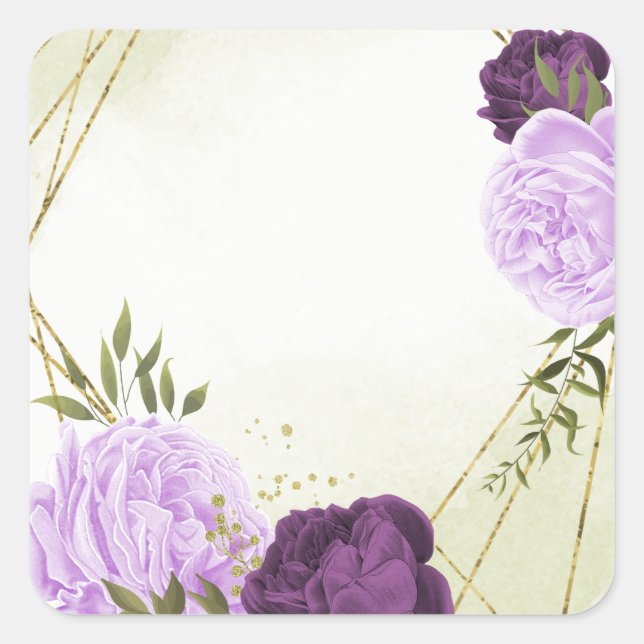 Sticker Carré fleurs violettes vert feuille mariage (Devant)