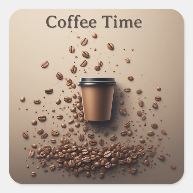 Sticker Carré Floating Coffee Cup With Coffee Beans (Devant)