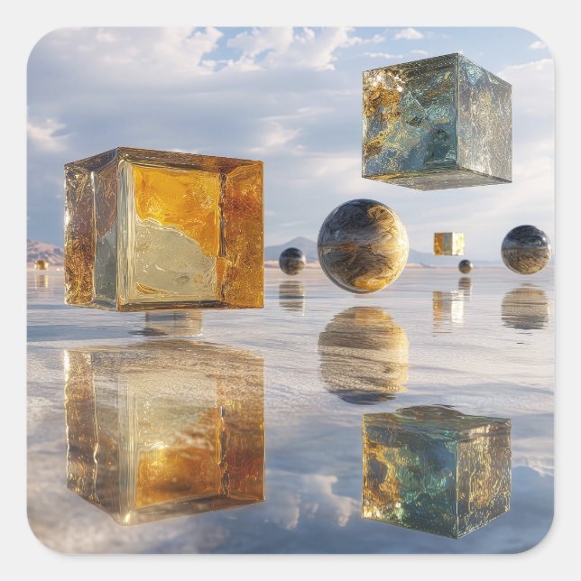 Sticker Carré Floating Geometric Marvels Over Water (Devant)