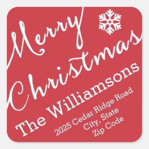 Sticker Carré Flocon de neige de typographie de Joyeux Noël