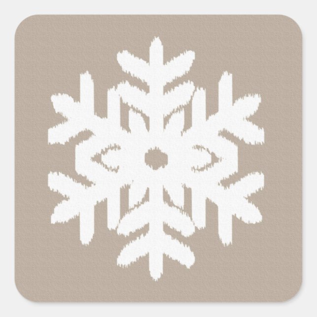 Sticker Carré Flocon de neige Ikat - Taupe tan et blanc (Devant)