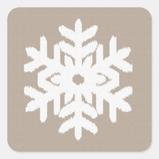 Sticker Carré Flocon de neige Ikat - Taupe tan et blanc