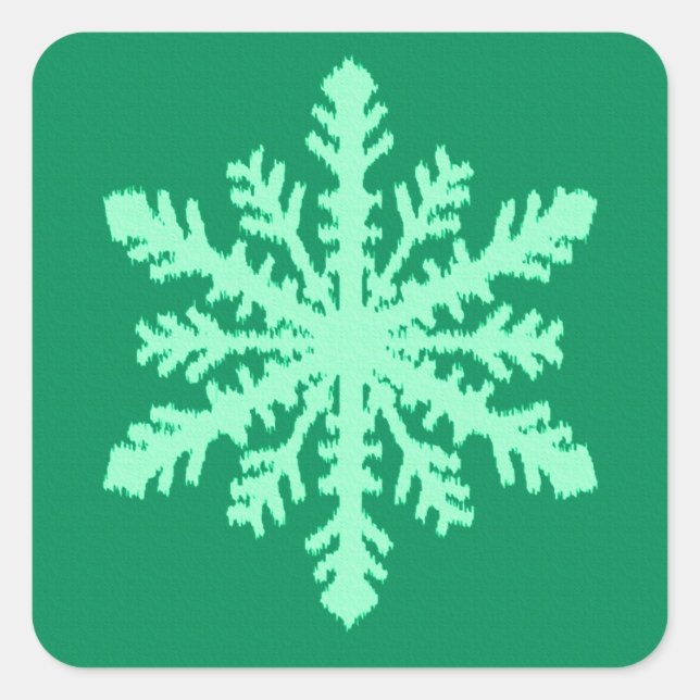 Sticker Carré Flocon de neige Ikat - Vert pin et menthe (Devant)