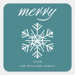 Sticker Carré Flocon de neige Joyeux Noël bleu