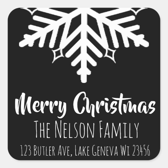Sticker Carré Flocon de neige noir et blanc Noël personnalisé (Devant)