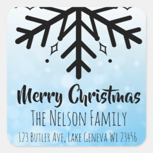 Sticker Carré Flocon de neige noir et bleu Noël personnalisé