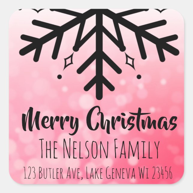 Sticker Carré Flocon de neige noir et rouge Noël personnalisé (Devant)