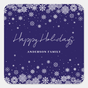 Sticker Carré Flocon de neige personnalisé Bleu Noël Fêtes