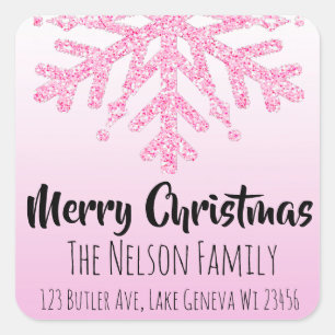 Sticker Carré Flocon de neige rose Noël personnalisé