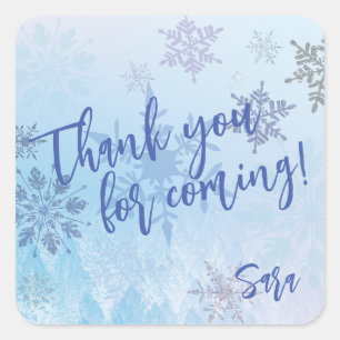 Sticker Carré Flocon de neige scintillant Merci d'être venu l'hi
