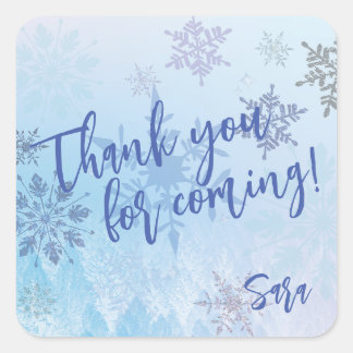 Sticker Carré Flocon de neige scintillant Merci d'être venu l'hi