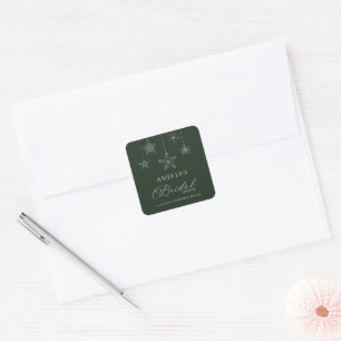 Sticker Carré Flocons de Neige Paillettes Vertes Mariage d'Hiver