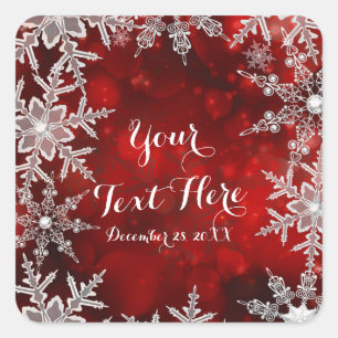 Sticker Carré Flocons de neige rouges pour la fête de Noël