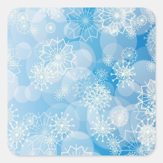 Sticker Carré Flocons de Noël sur un fond bleu          (Devant)