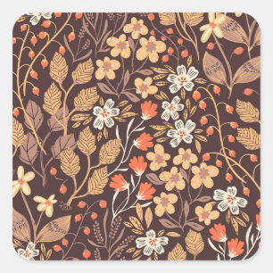 Sticker Carré Flora d'automne : Vintage Motif sans couture