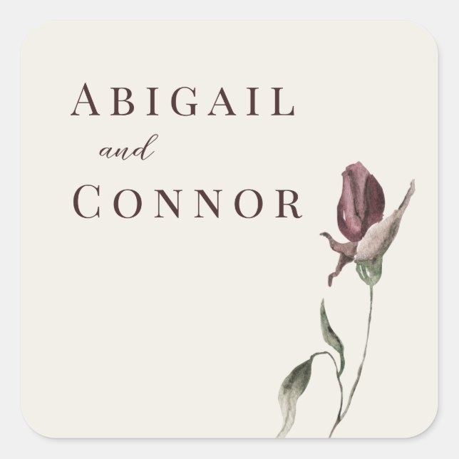 Sticker Carré Floral à la crème Rustique Boho Marsala (Devant)