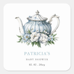 Sticker Carré Floral Blue Tea Party Baby shower garçon